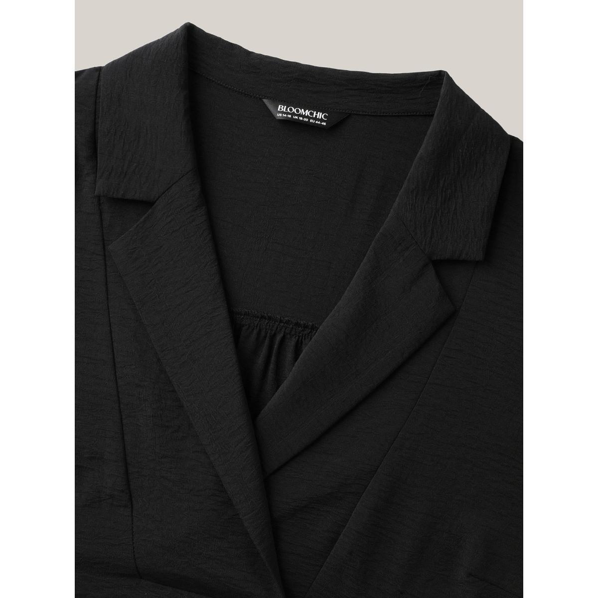 Plus Size Black Tab Sleeve Blazer Collar Blouse Women Elbow-length sleeve Lapel Collar Work Blouses BloomChic 22-24/3X Product Image