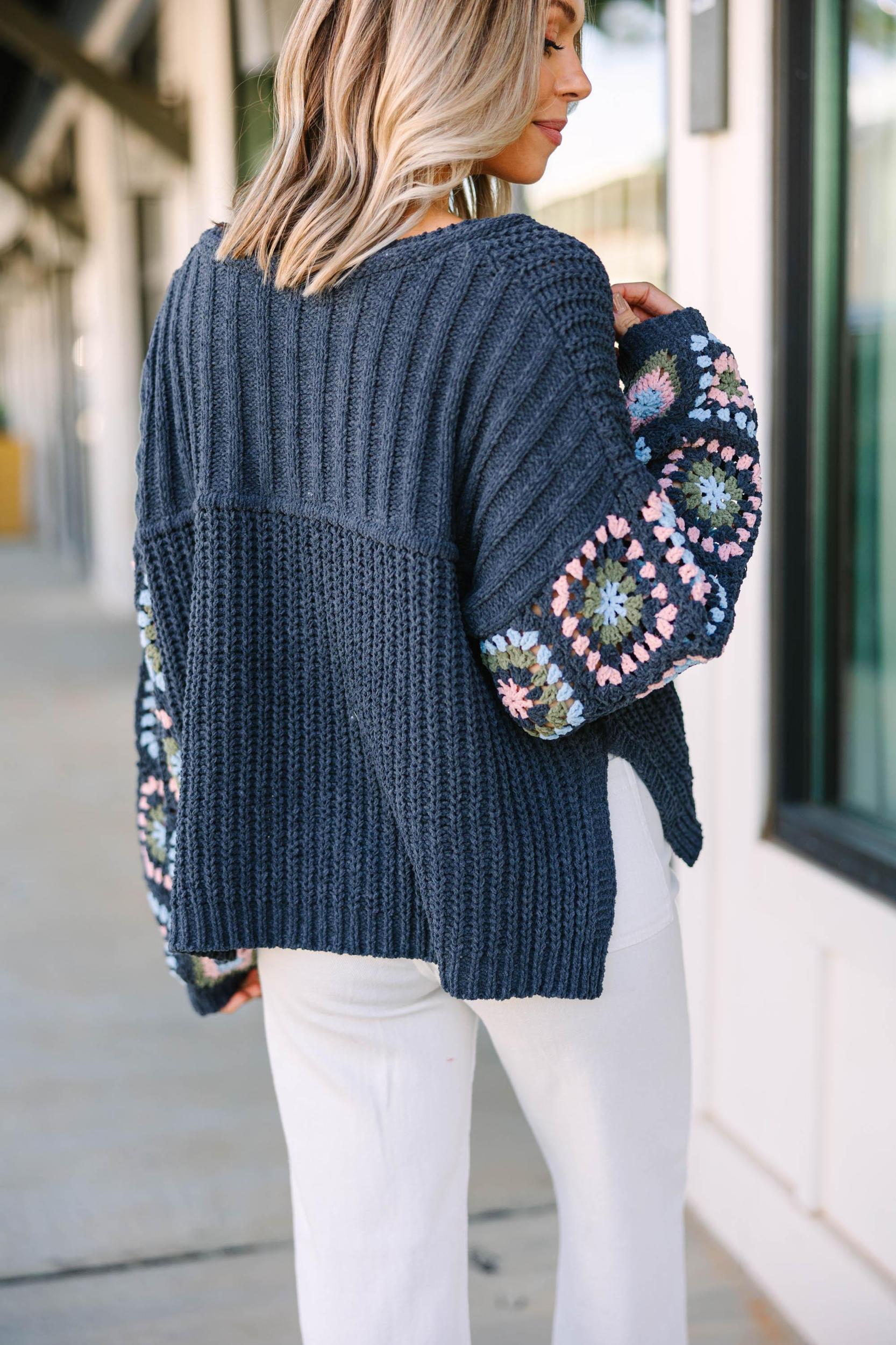 What You Like Charcoal Gray Crochet Sweater Female Product Image