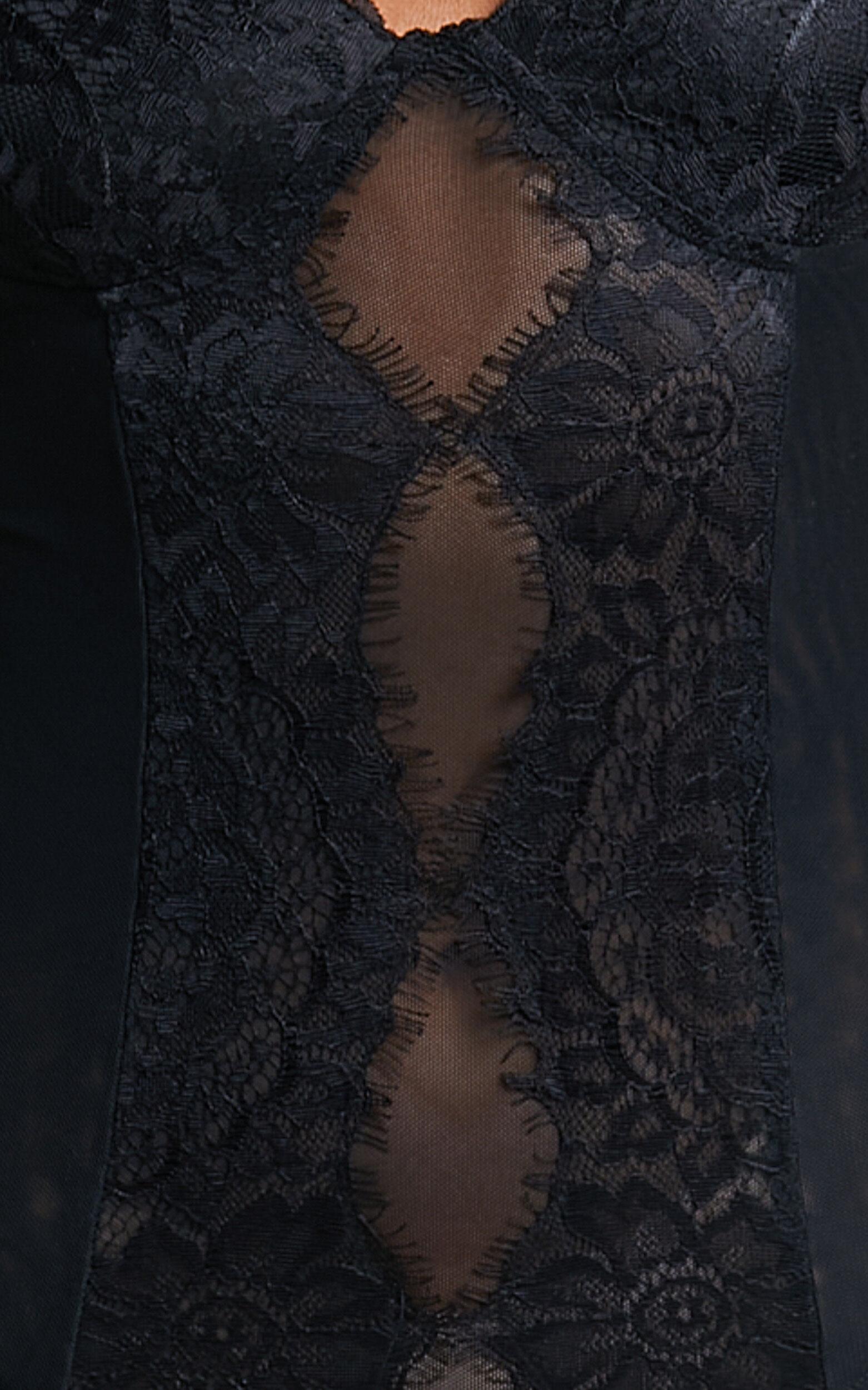 Lara Bodysuit - Lace Detail Sweetheart Short Sleeve Bodysuit in Black Product Image