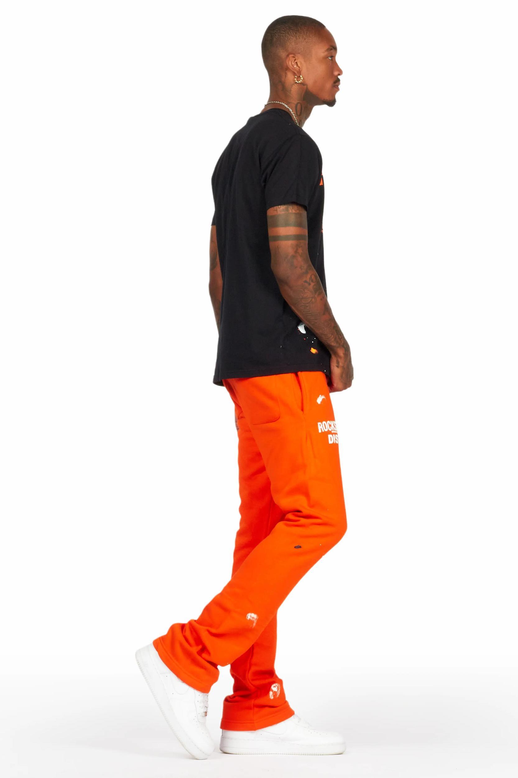 Scottie Black/Orange T-Shirt/Stacked Flare Track Pant Set Male Product Image