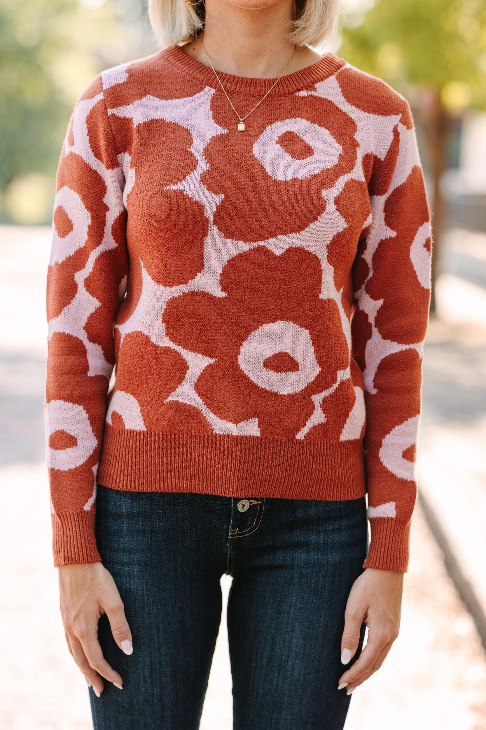 Stay Right There Brick Orange Floral Sweater Female Product Image