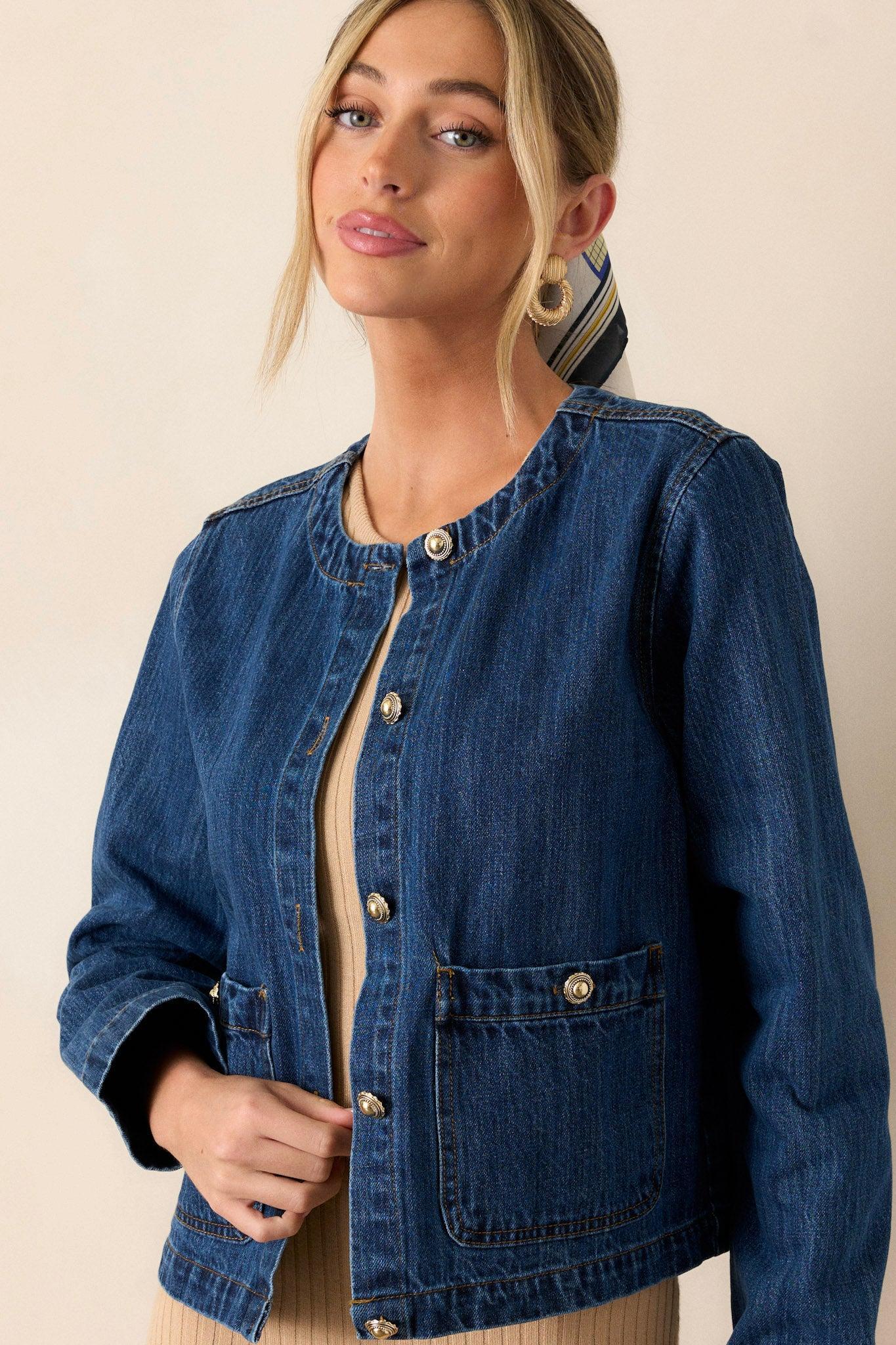 Leave It To Me Dark Wash Denim Jacket Product Image