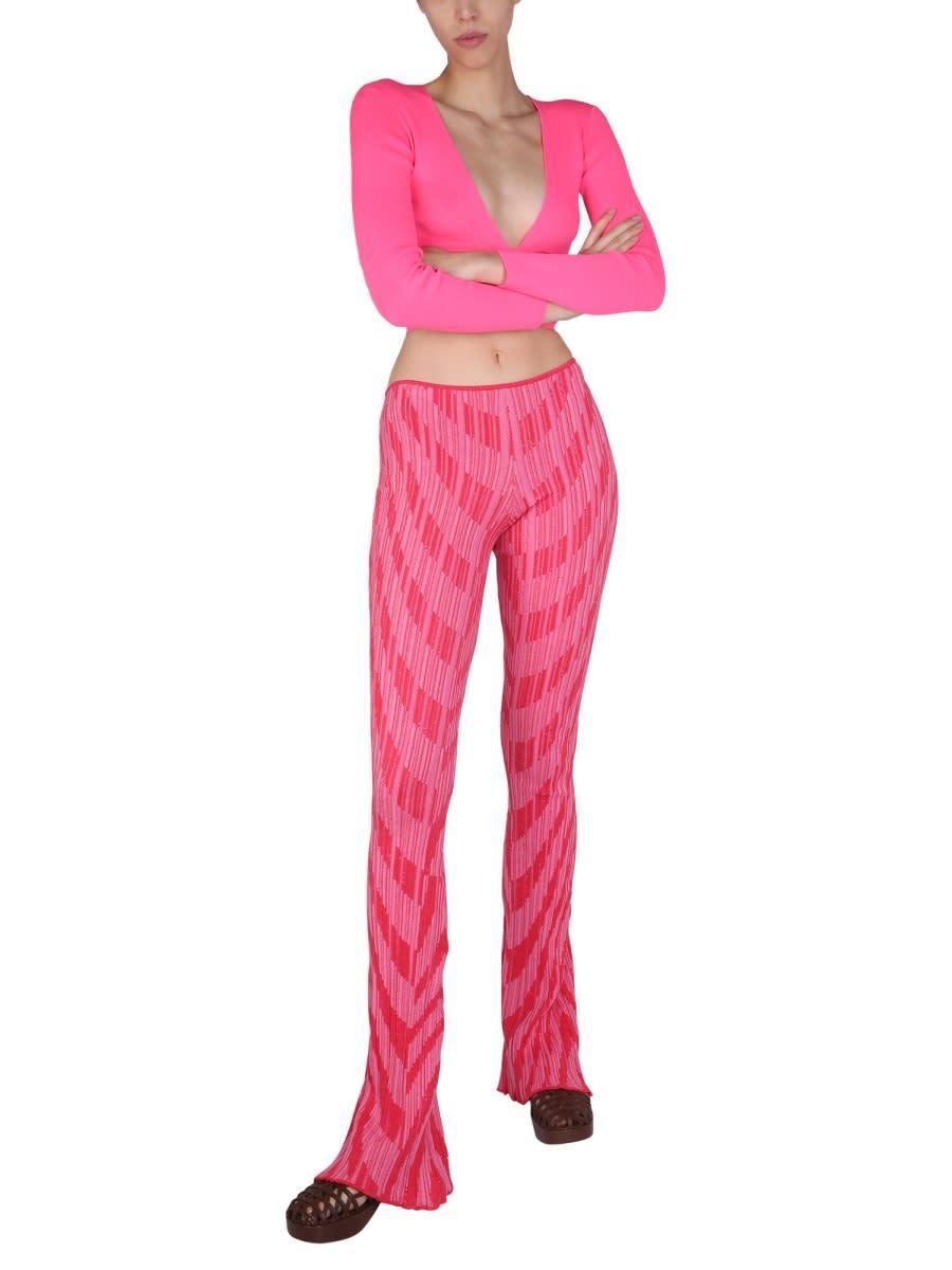 MSGM Lace-up Cropped Top In Fluo Pink Product Image