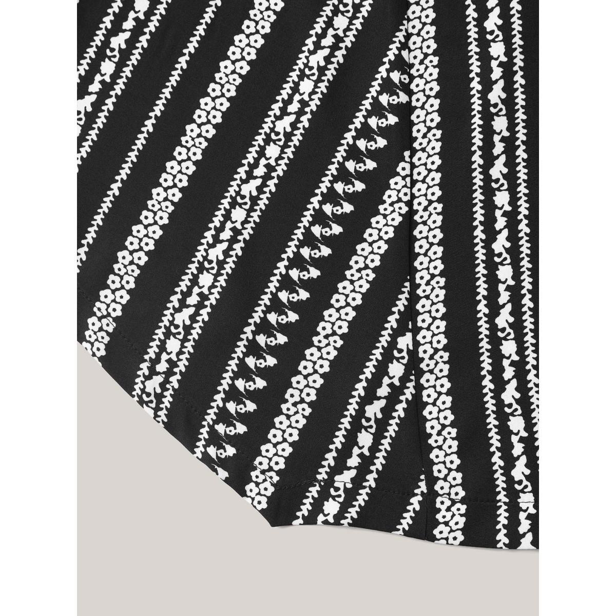 Plus Size Black Striped Overlap Print Curvy Hem Blouse Women Resort Short sleeve Round Neck Vacation Blouses BloomChic 18-20/2X Product Image