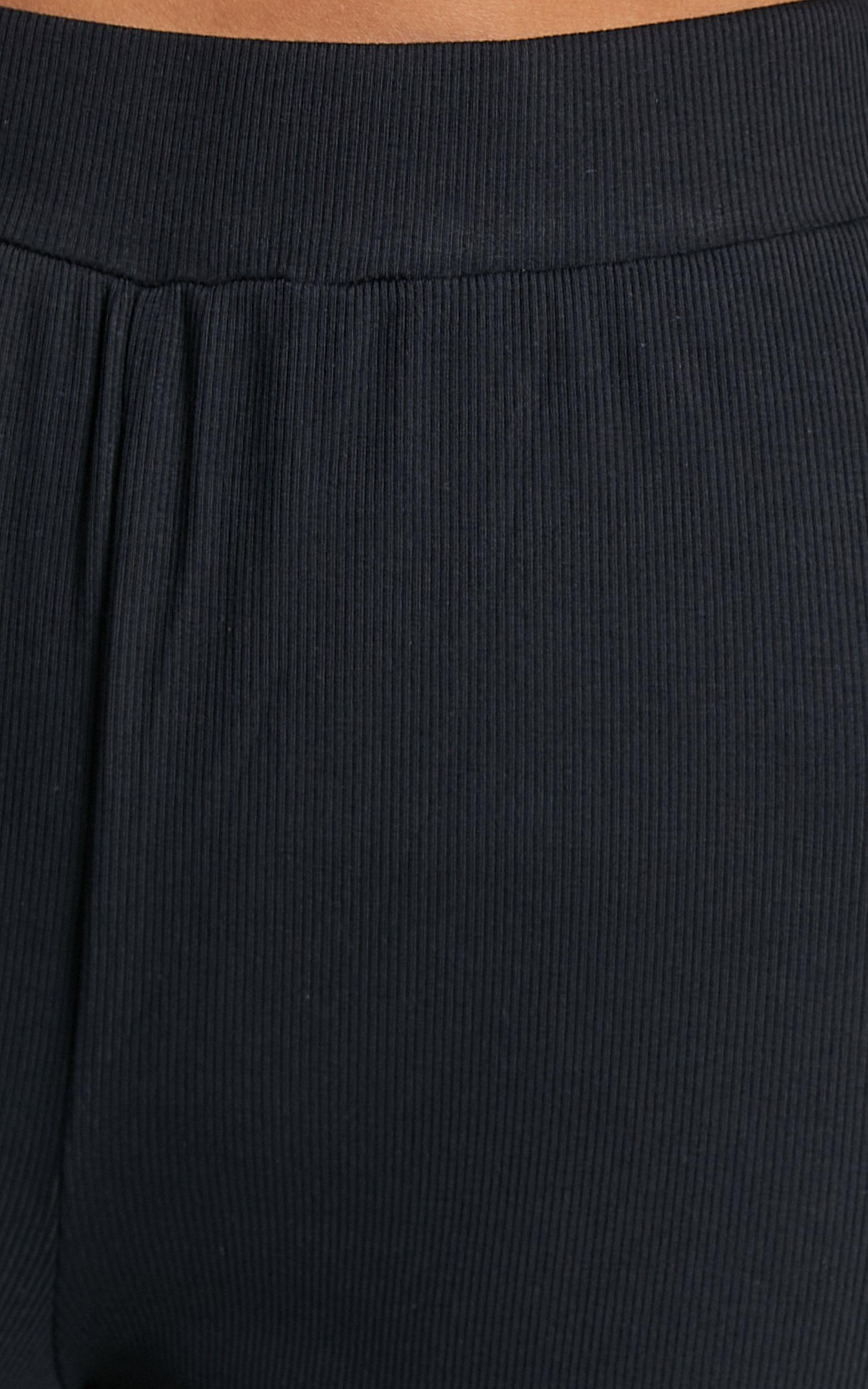 Amalthea Pants - High Waisted Jersey Rib Wide Leg Pants in Black Product Image