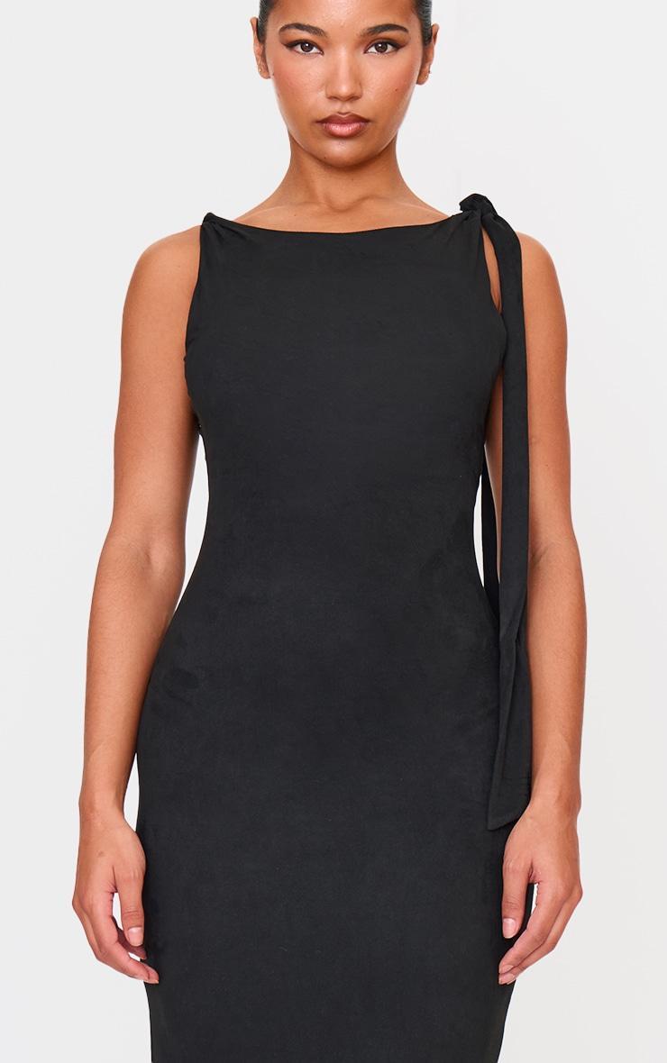 Black Faux Suede Knot Drape Maxi Dress Product Image
