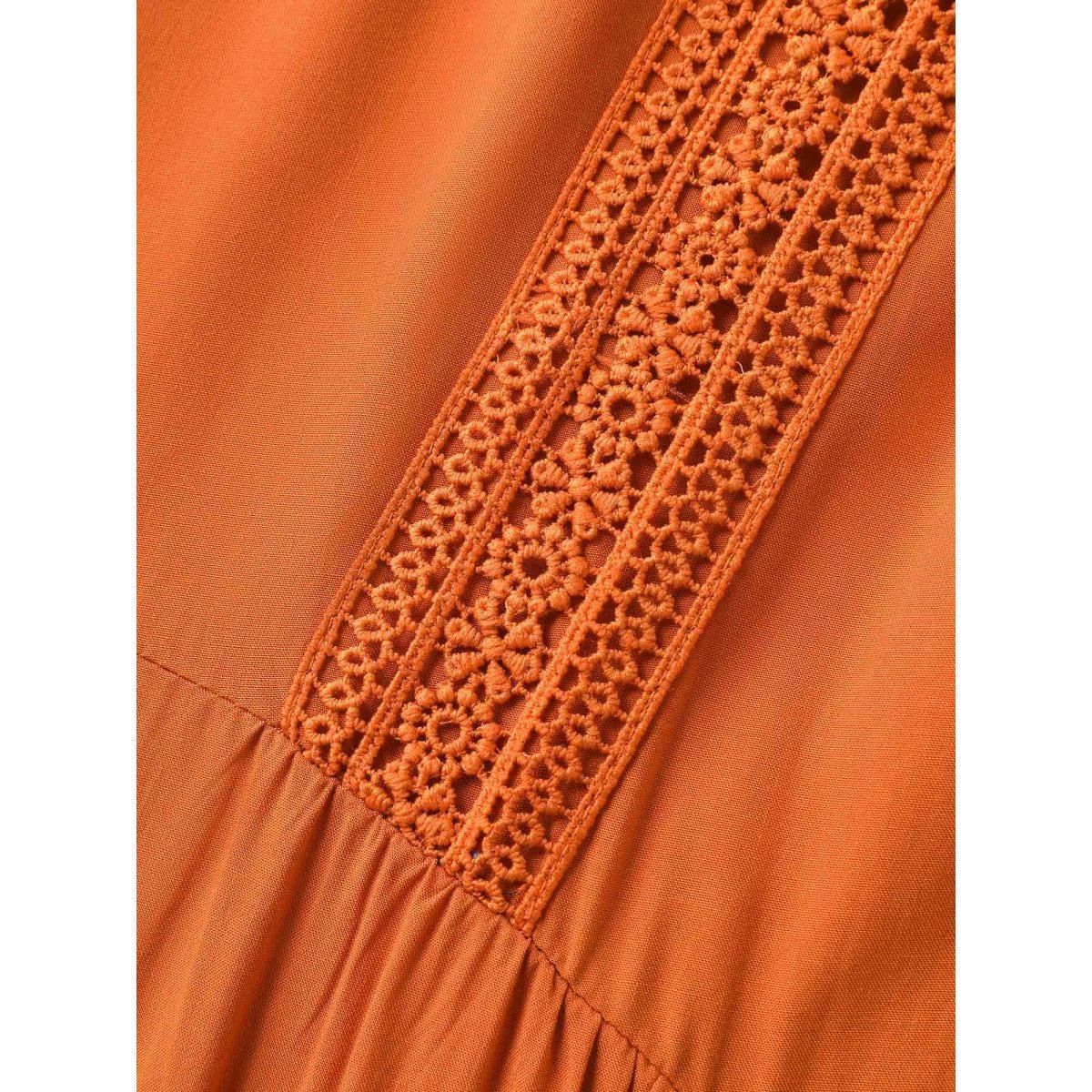 Plus Size Rayon Stretchy Waist Lace Midi Dress OrangeRed Women V-neck Short sleeve Curvy BloomChic 14-16/1X Product Image