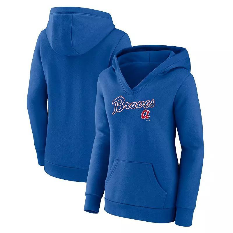 Women's Fanatics Branded Royal Atlanta Braves Wahconah Crossover V-Neck Pullover Hoodie, Size: 1XL, Blue Product Image