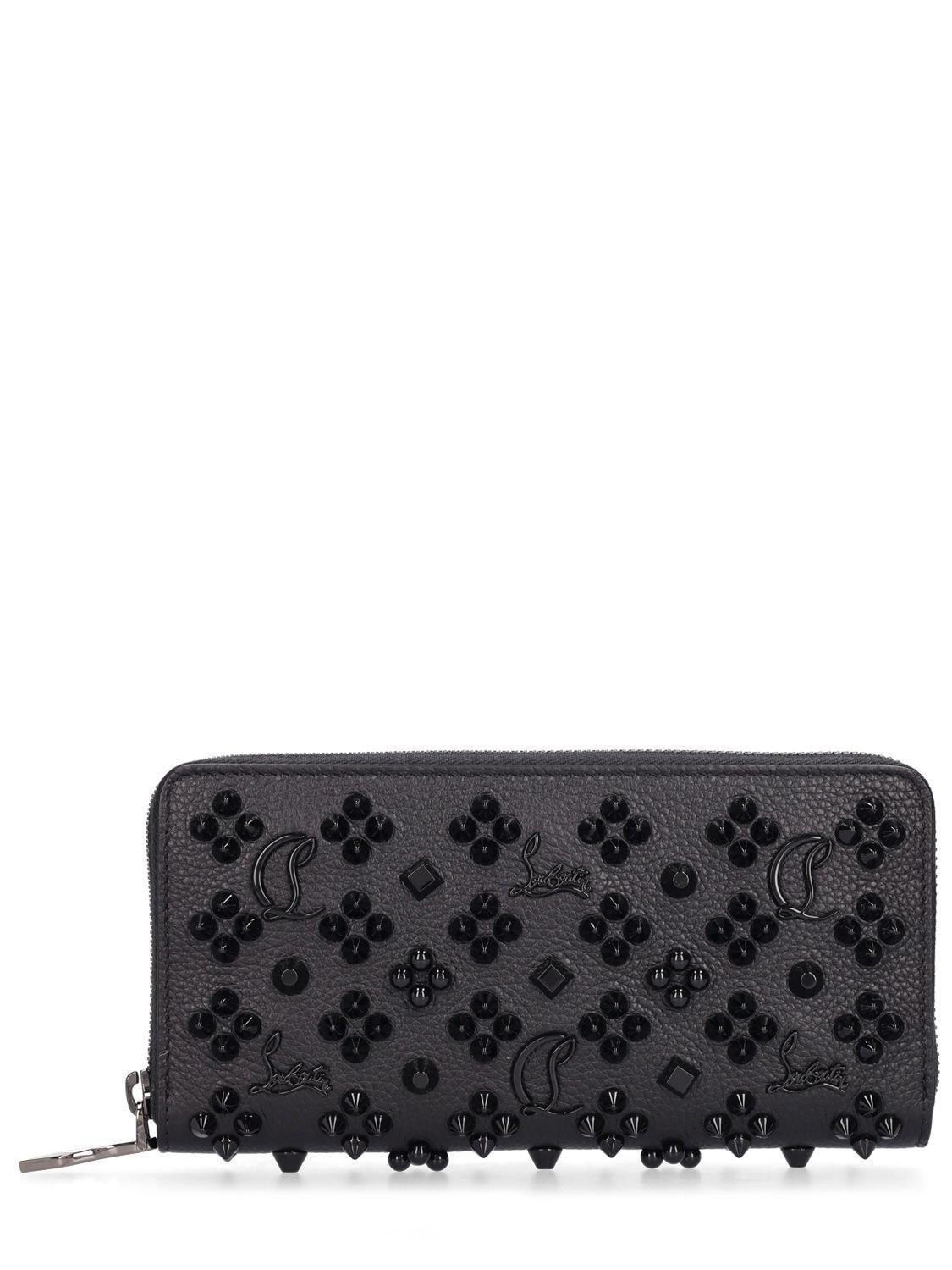 CHRISTIAN LOUBOUTIN Panettone Studded Leather Zip Around Wallet In Black Product Image