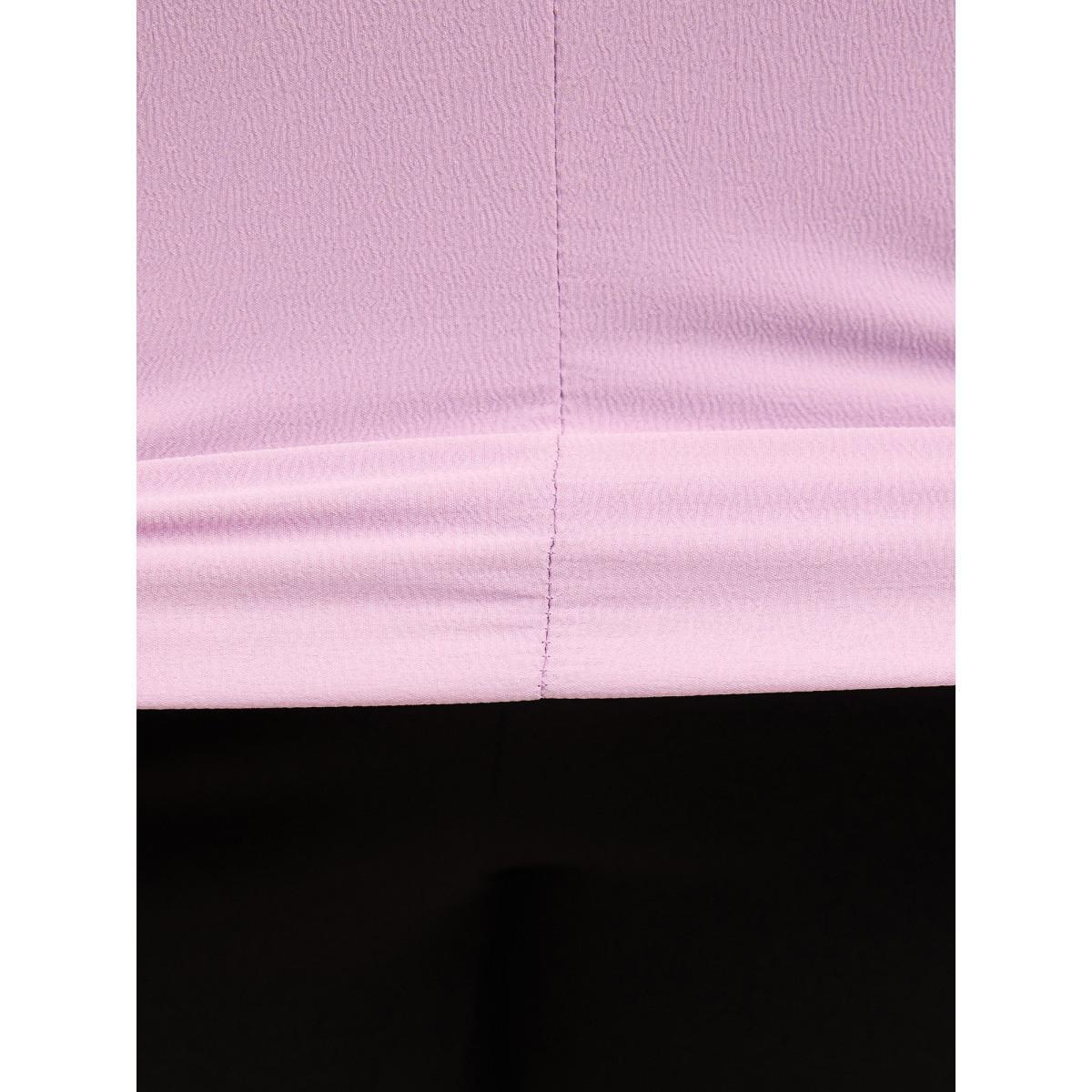 Plus Size Lilac Stretchy Woven Solid Button Detail Blouse Women Work From Home Short sleeve V-neck Work Blouses BloomChic 28/5X Product Image