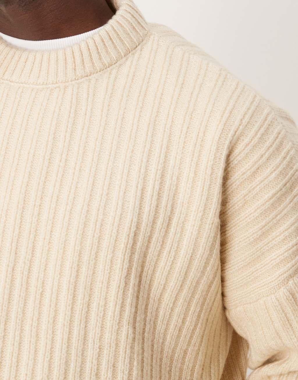 ASOS DESIGN super oversized boxy fit knitted texture crew neck sweater in ecru Product Image