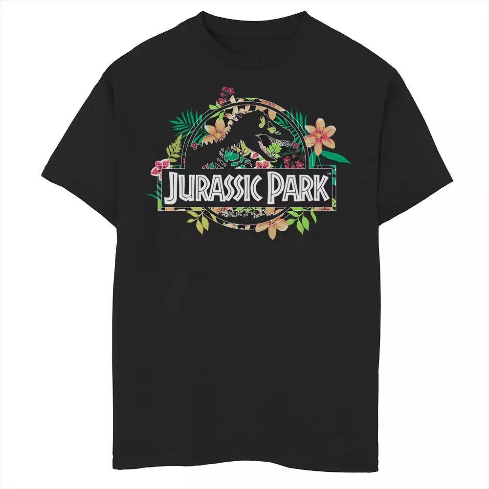 Boys 8-20 Jurassic Park Floral Tropical Fossil Logo Graphic Tee, Boy's, Size: XL, Black Product Image