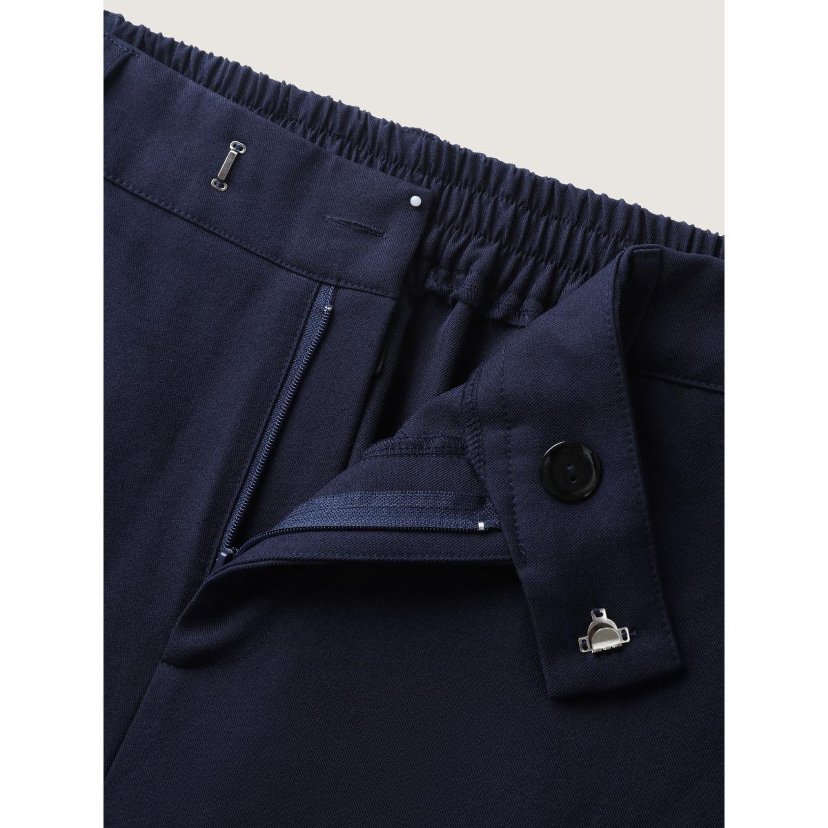 Plus Size Elastic Back Waist Metal Buckle Pants Women Indigo Loose Mid Rise Work Pants BloomChic 14-16/1X Product Image