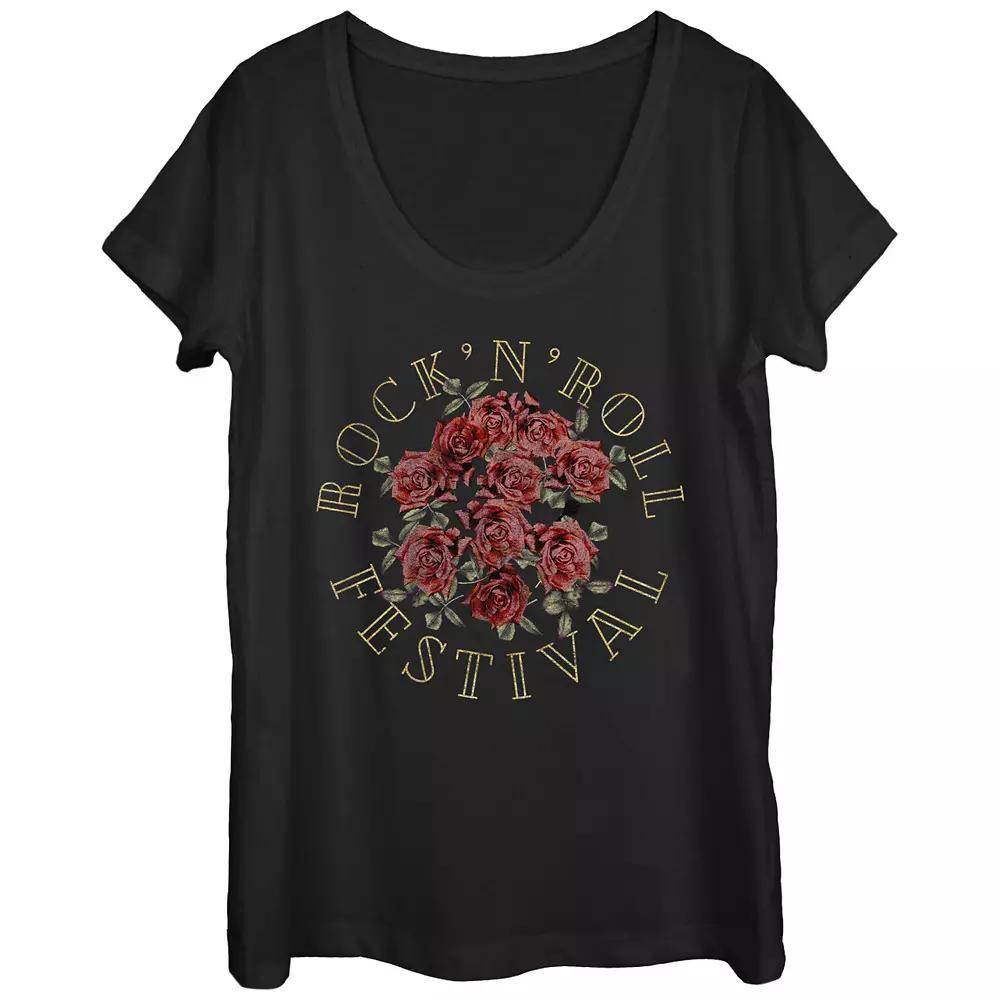 Juniors' Rock And Roll Roses Festival Scoop Neck Graphic Tee, Girl's, Size: Medium, Black Product Image