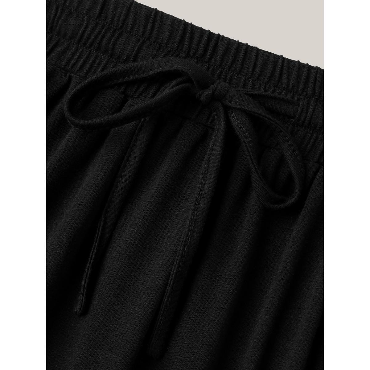 Plus Size Supersoft Waist-Tie A-Line Maxi Skirt Women Black Elegant Drawstring Medium stretch Slanted pocket Everyday Skirts BloomChic 18-20/2X Product Image