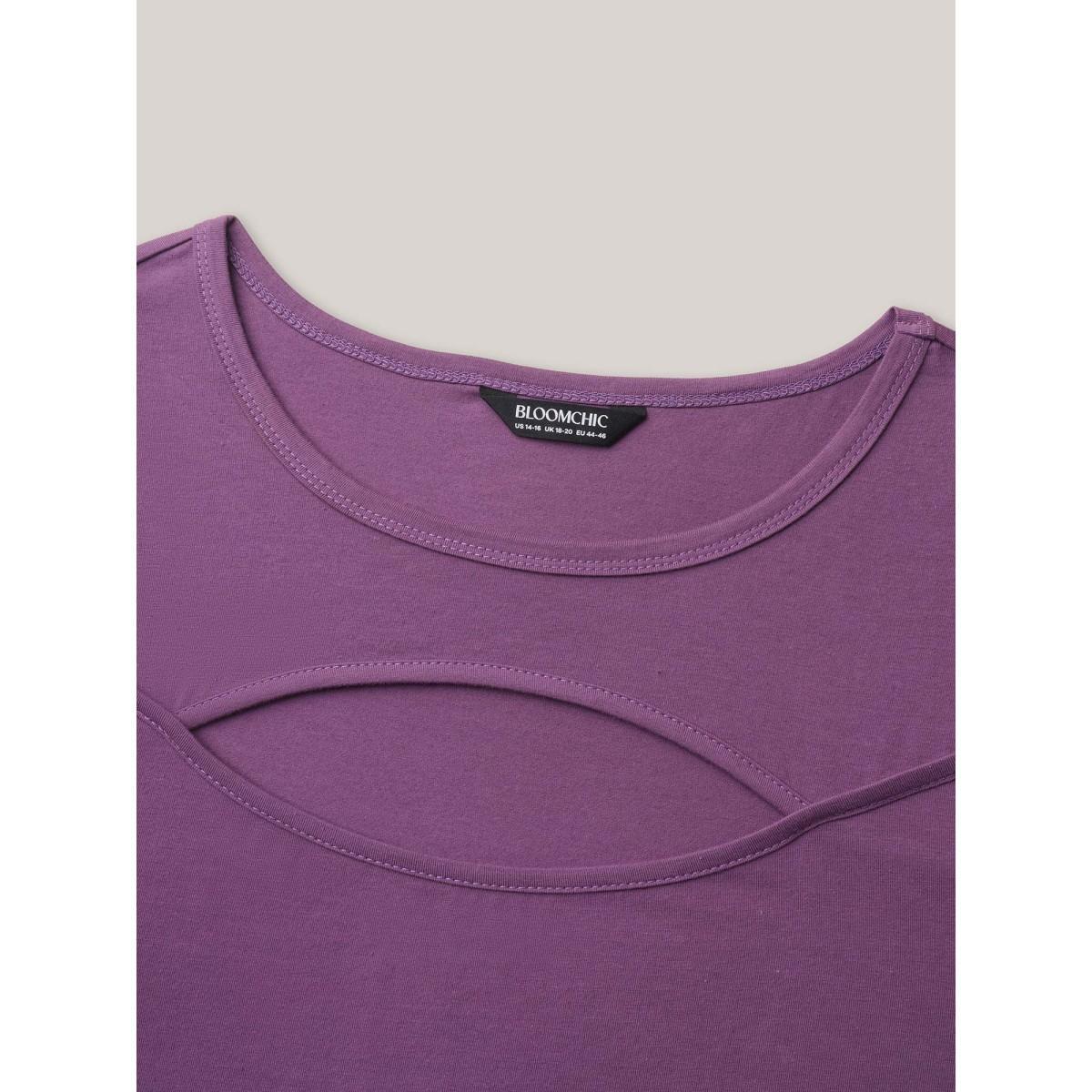 Plus Size Cotton Flirty Cutout Curvy T-Shirt Mauve Women Casual Cut-Out Round Neck Everyday T-shirts BloomChic 22-24/3X Product Image