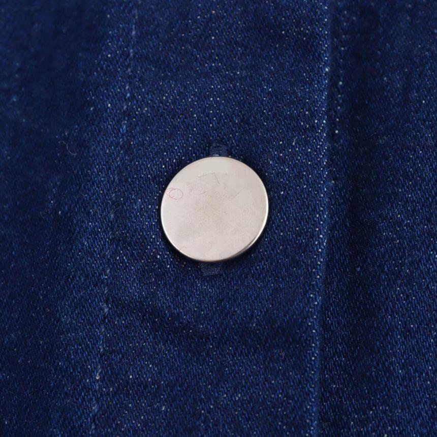 Short-Sleeve Collar Pleated Denim Button Mini A-Line Dress Product Image