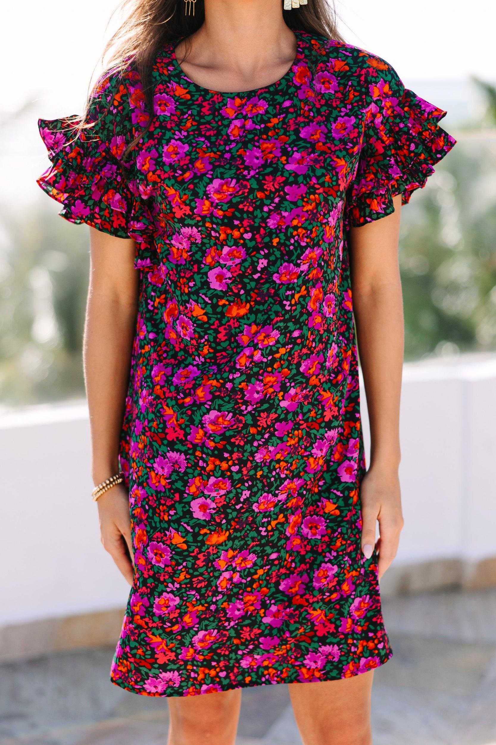 What A Vision Black Ditsy Floral Ruffled Dress Female Product Image