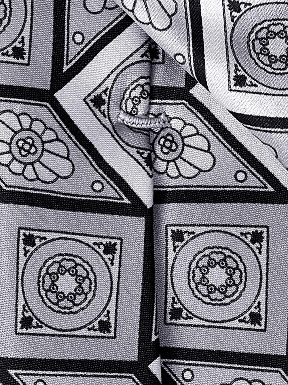 Medallion Printed Italian Silk Tie - Silver Product Image