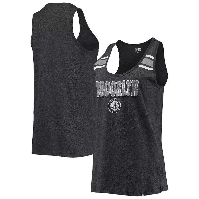 Women's New Era Heathered Black Brooklyn Nets Scoop-Neck Racerback Tank Top, Size: Small, Charco Product Image