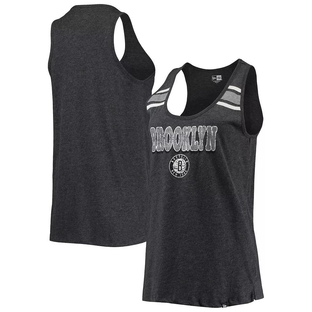 Women's New Era Heathered Black Brooklyn Nets Scoop-Neck Racerback Tank Top, Size: Small, Charco Product Image