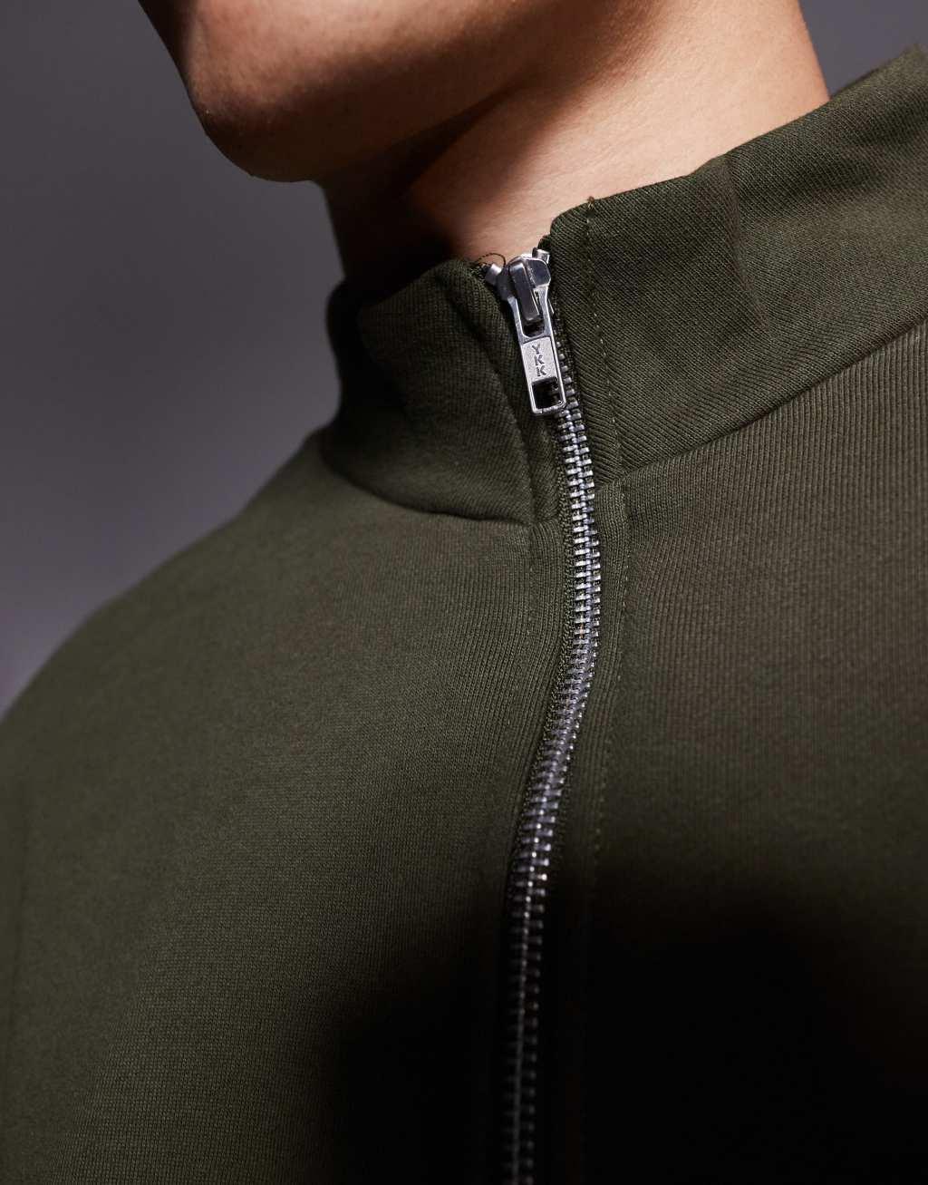 ASOS DESIGN premium heavyweight boxy oversized quarter zip sweatshirt 400gsm in khaki Product Image