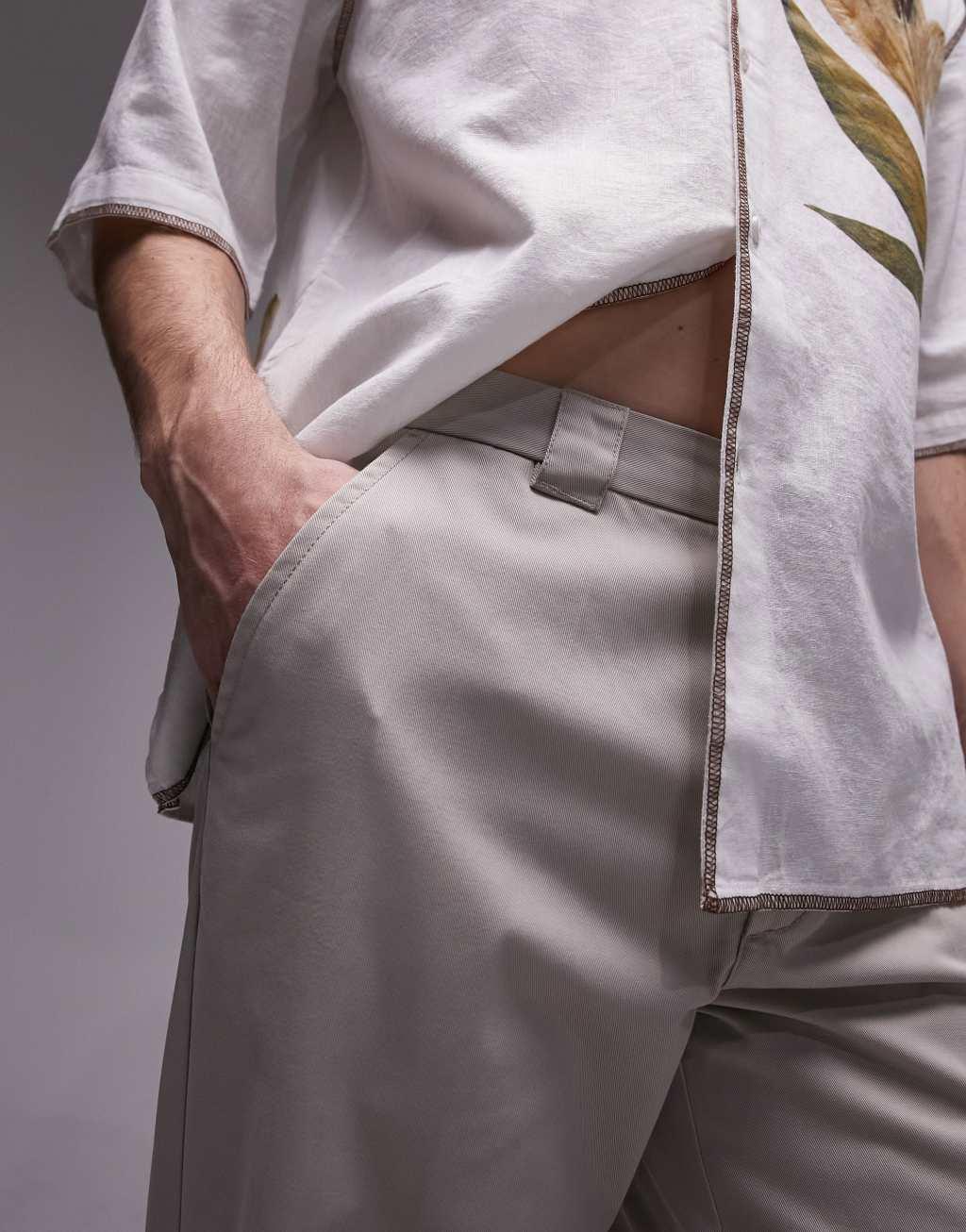 Topman straight workwear chino pants in stone Product Image