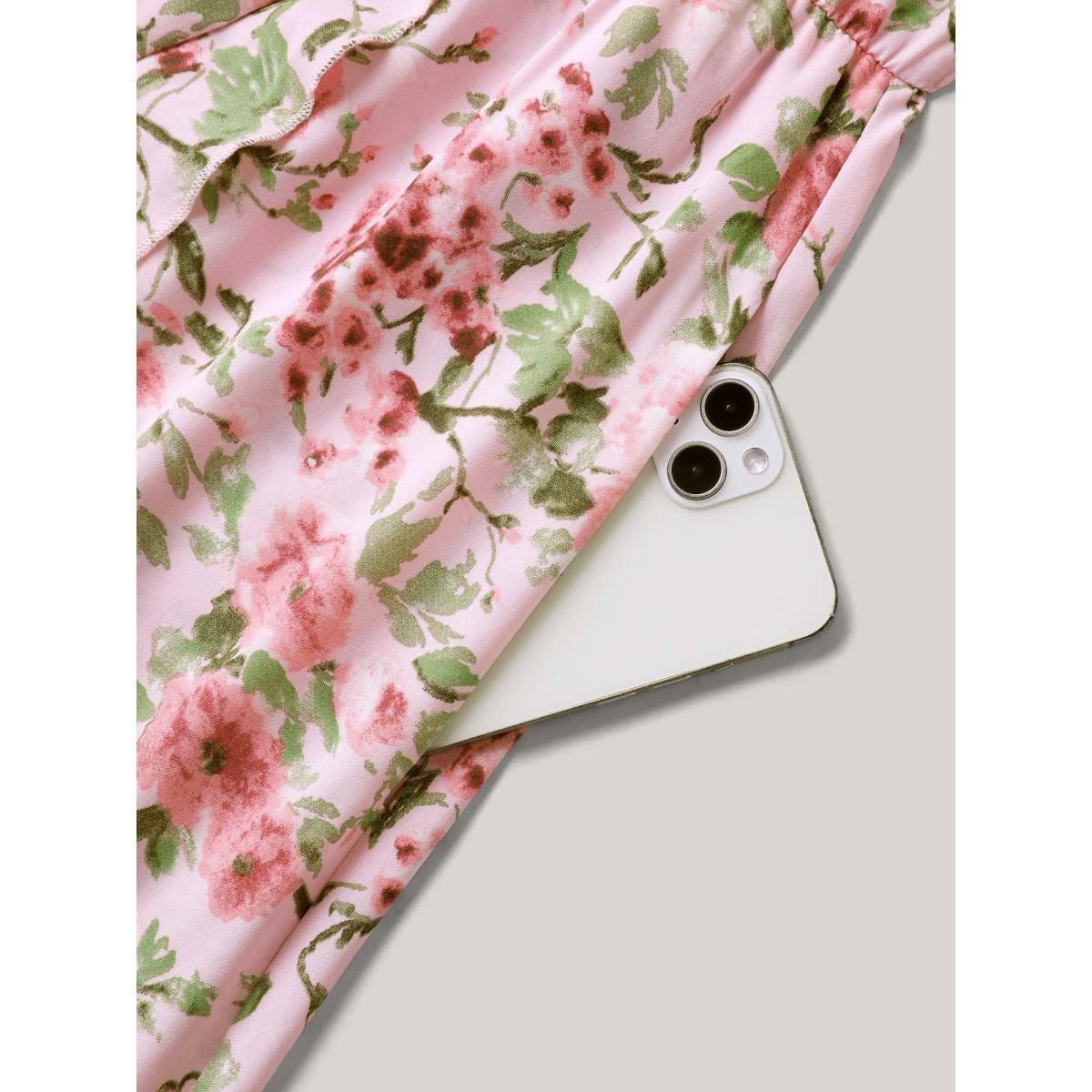 Plus Size Floral Print Wrap One-Shoulder Midi Dress Lightpink Women V-neck Cap Sleeve Curvy BloomChic 26/4X Product Image