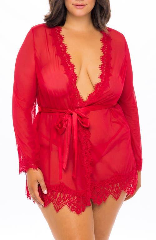 Plus Size Oh La La Cheri Provence Eyelash Lace Robe & G-String Set 94-11136X, Women's, Size: 3XL-4XL, White Product Image