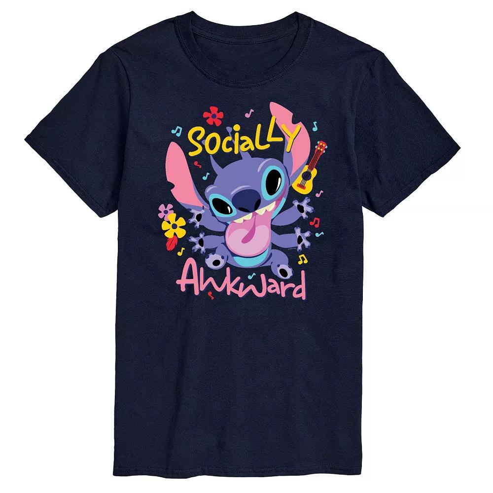 Disneys Lilo & Stitch Big & Tall Socially Awkard Graphic Tee, Mens Blue Product Image
