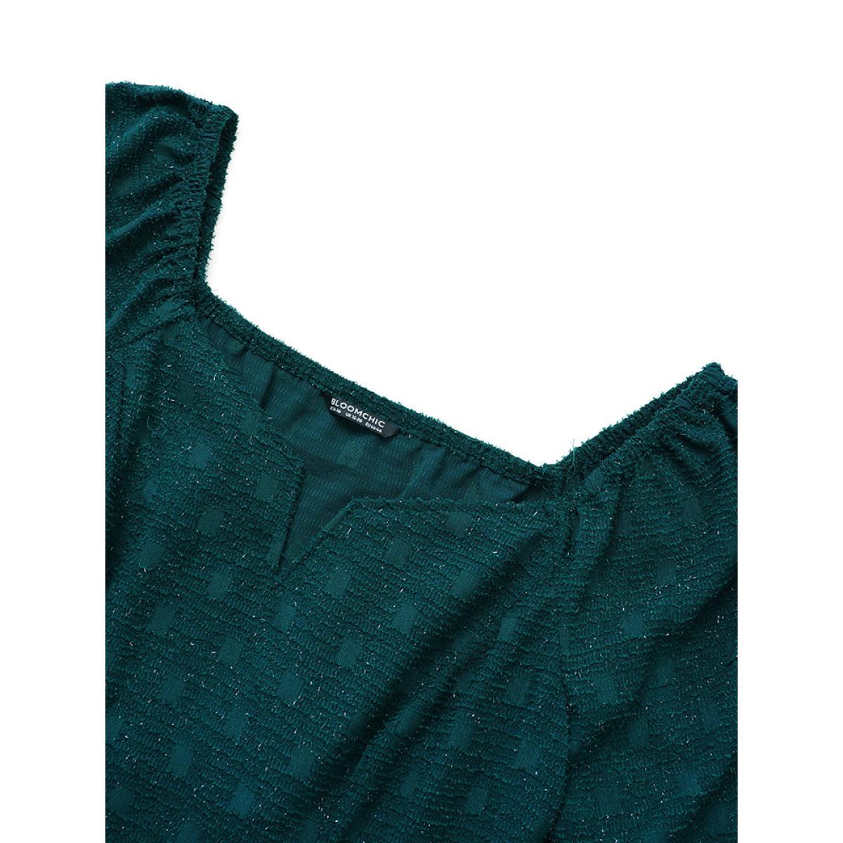 Plus Size Green Solid Jacquard Notched Lantern Sleeve Blouse Women Glamour Long Sleeve Notched collar Party Blouses BloomChic 22-24/3X Product Image