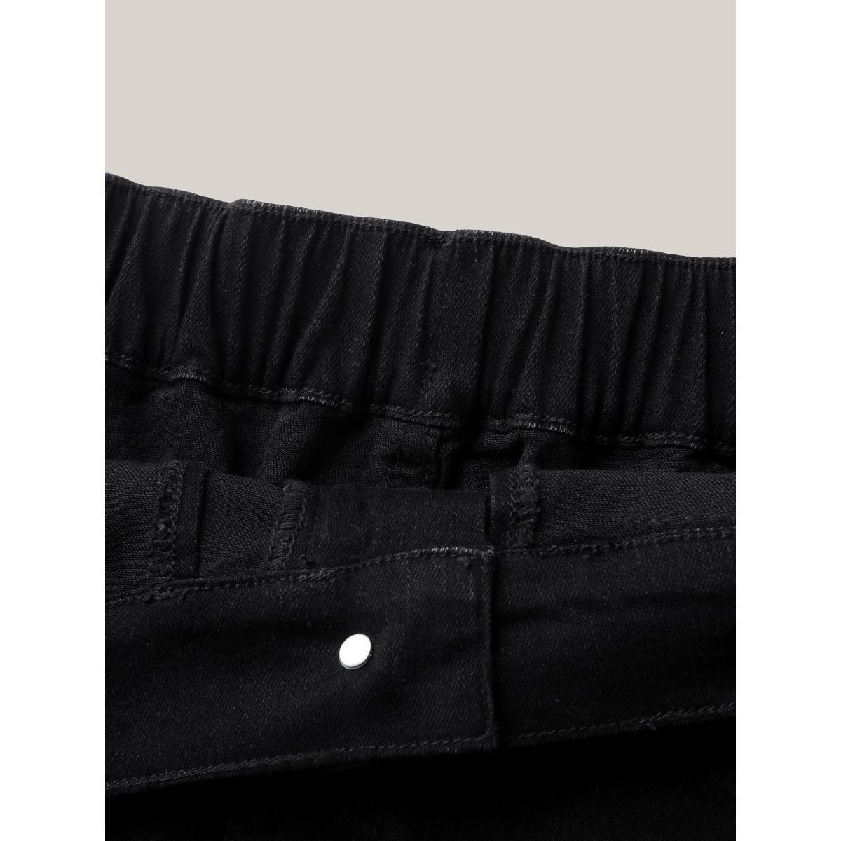 Plus Size Plain Slit Fitted Denim Skorts Women Denimblack Low stretch Everyday-Casual Slanted pocket Denim Shorts BloomChic 20/2X Product Image