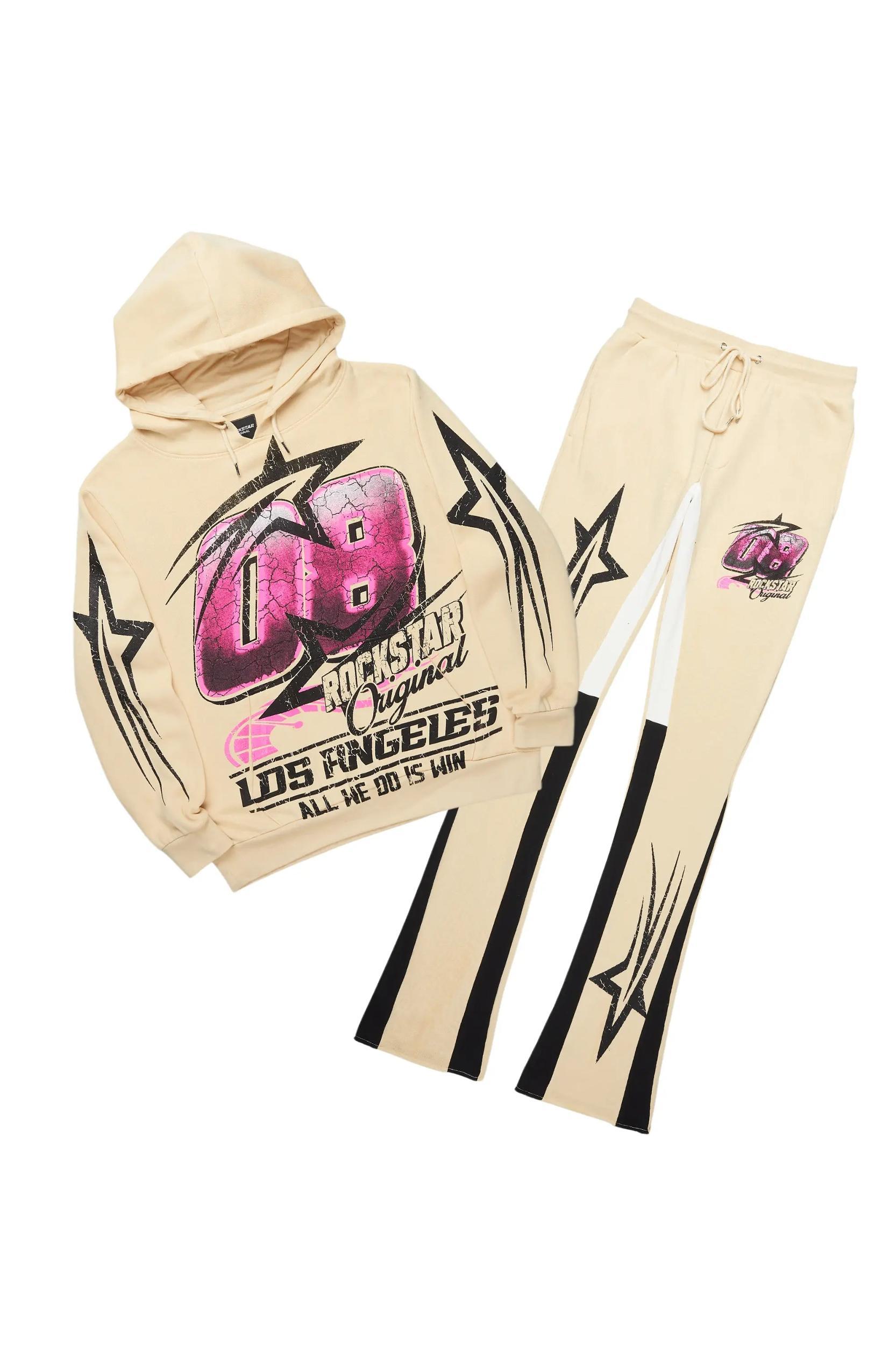 Kastell Beige Hoodie/Stack Flare Track Pant Set Male Product Image