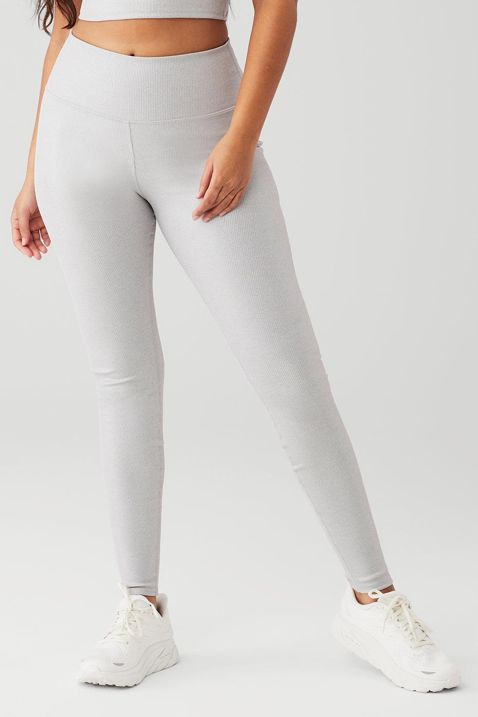 Alosoft Ribbed High-Waist Shimmer Legging - Light Grey Iridescent Female Product Image
