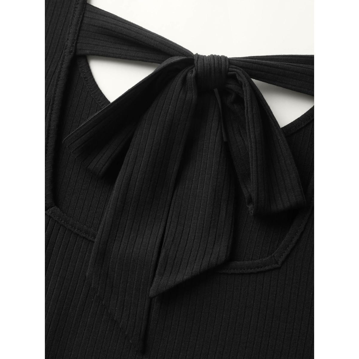 Plus Size Backless Waist-Defining Tie Midi Dress Black Women Tie knot Round Neck Sleeveless Curvy BloomChic 10/M Product Image