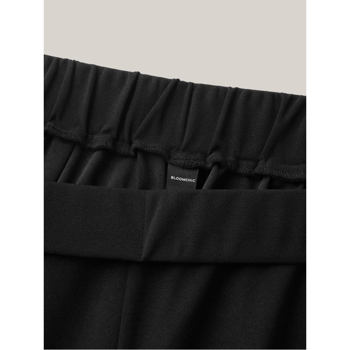 Plus Size Scalloped Hem Pull-On Wide-Leg Pants Women Black Elegant Wide Leg Mid Rise Everyday-Elegant Pants BloomChic 18-20/2X Product Image