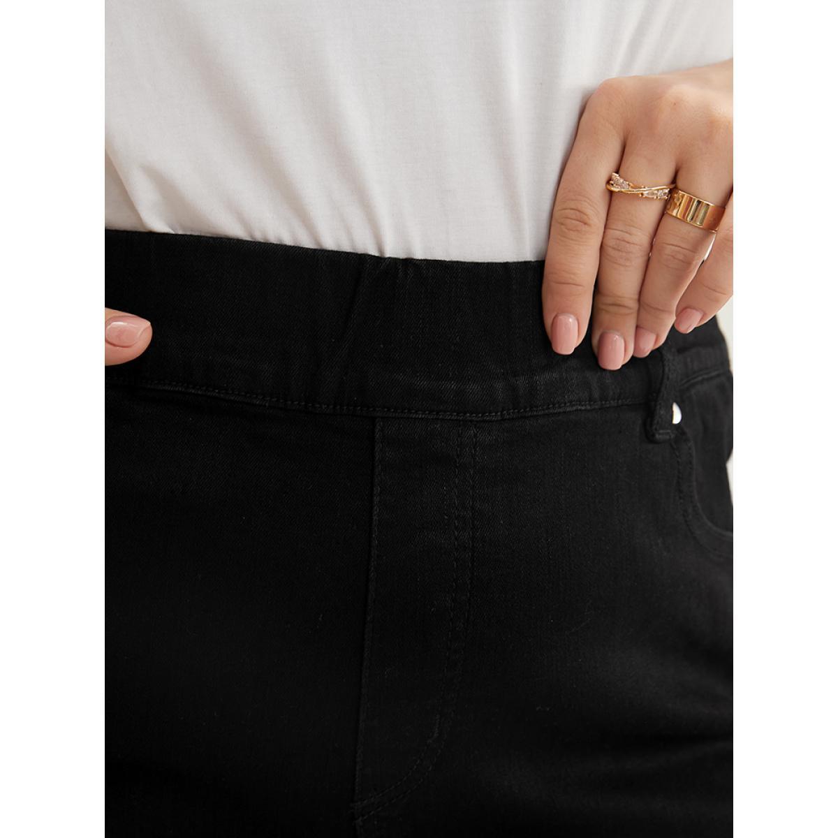 Plus Size Bootcut Slightly Stretchy High Rise Black Wash Pocket Full Jeans Women Black Casual Plain Plain Low stretch Pocket Jeans BloomChic 30/6X Product Image