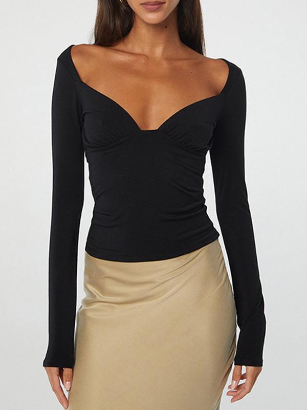 Solid Splice Cutout Backless Long Sleeve Tee Product Image