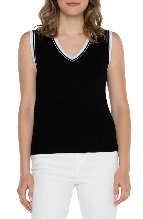 Liverpool Los Angeles Sleeveless V-Neck Sweater with Novelty Rib Trim White Contrast) Women's Sweater Product Image