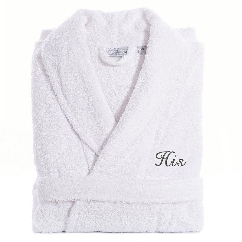 Men's Linum Home Textiles Turkish Cotton Embroidered Cursive ''His'' Terry Bathrobe, Size: Large/XS, Gray Product Image