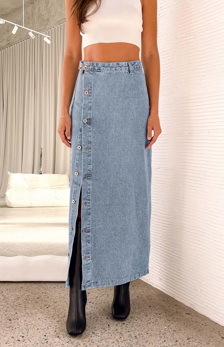 Fazio Button Side Denim Maxi Skirt Product Image