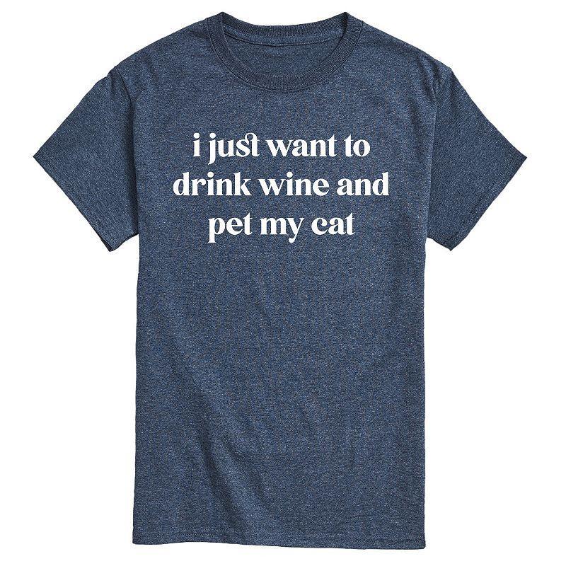 Mens Drink Wine Pet Cat Graphic Tee Product Image