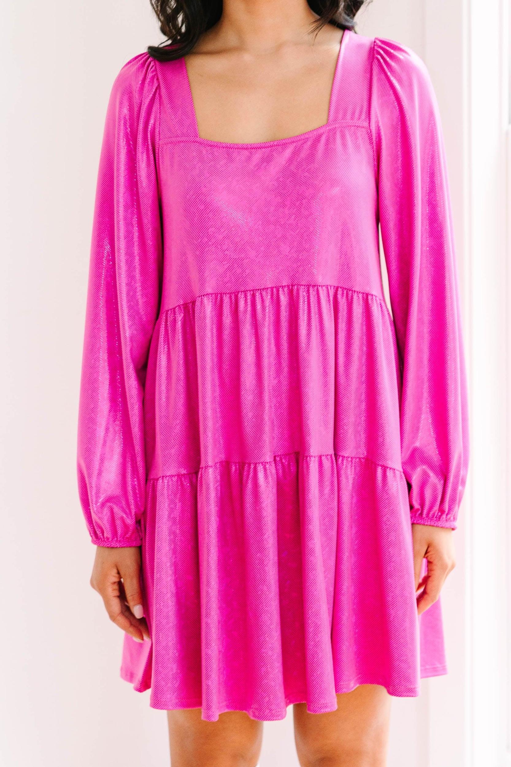 Get Their Attention Hot Pink Metallic Dress Female Product Image
