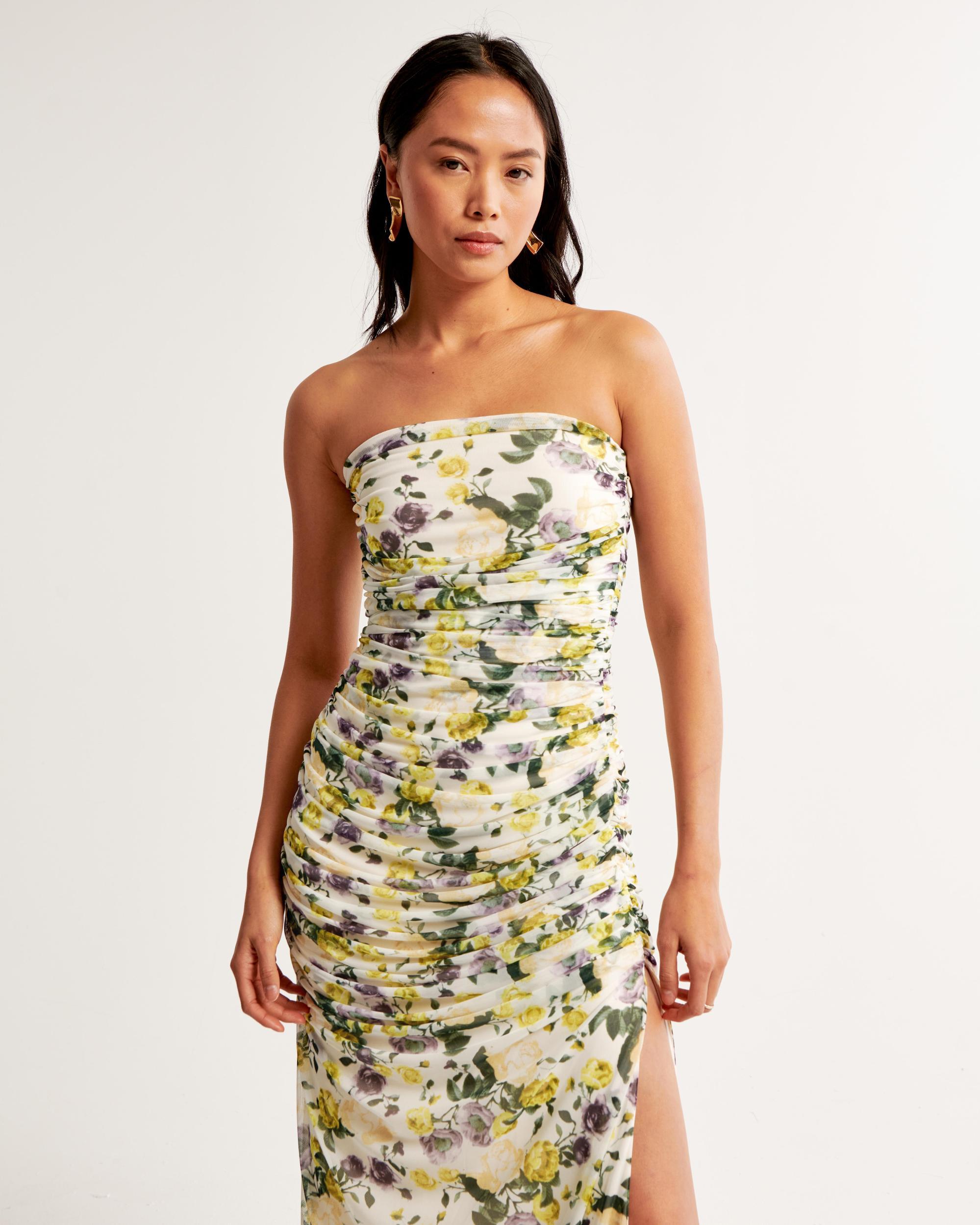 Mesh Strapless Ruched Maxi Dress Product Image