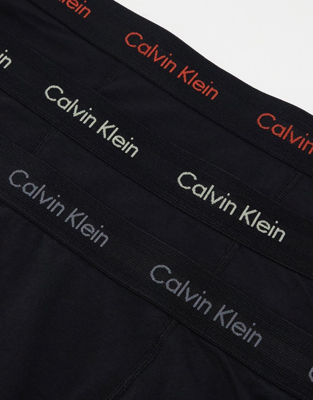 Calvin Klein cotton stretch trunks 3 pack in black with colored logo Product Image