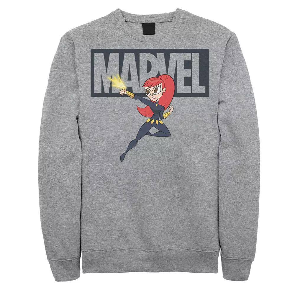 Men's Marvel Black Widow Chibi Action Pose Logo Outline Sweatshirt, Size: XL, Athletic Grey Product Image