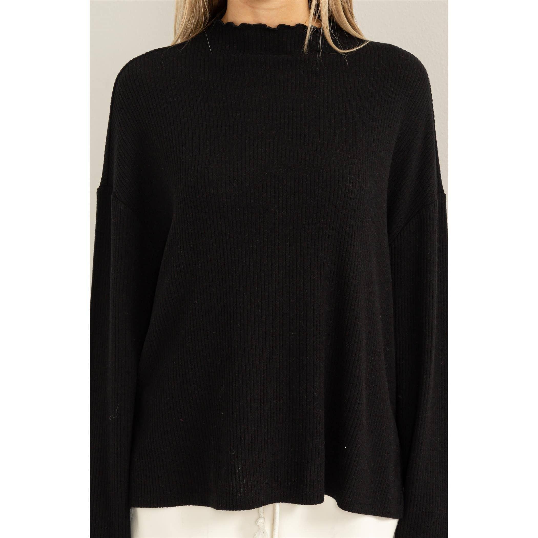 Black Oversized High Neck Top With Side Slit Product Image