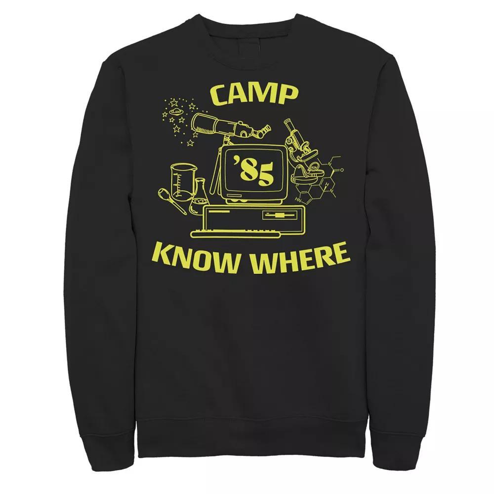 Men's Netflix Stranger Things Camp Know Where '85 Logo Sweatshirt, Size: Large, Black Product Image
