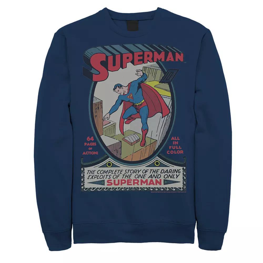 Men's DC Comics Superman 64 Pages Of Action Comic Cover Graphic Fleece Pullover, Size: Medium, Black Product Image