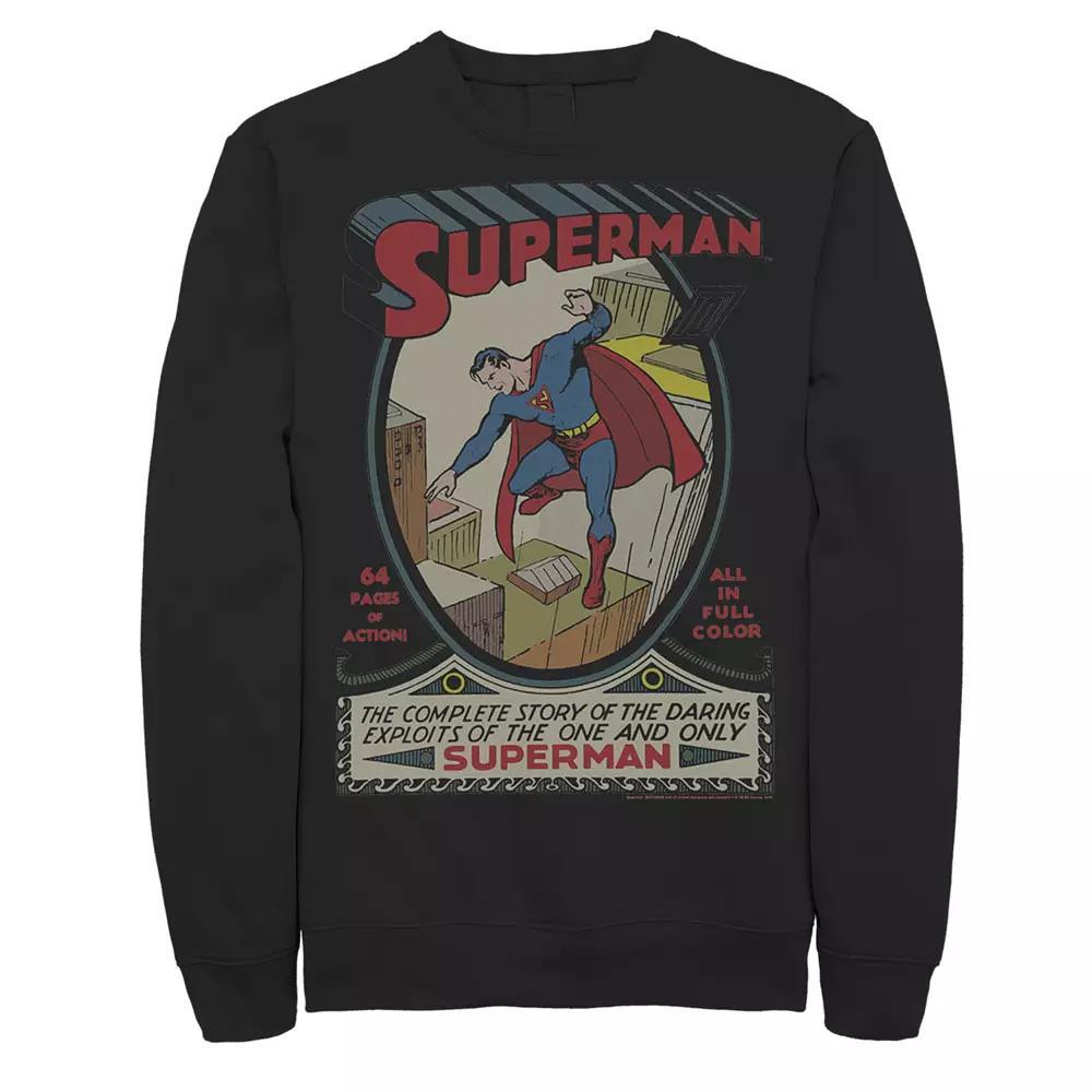 Men's DC Comics Superman 64 Pages Of Action Comic Cover Graphic Fleece Pullover, Size: Medium, Black Product Image